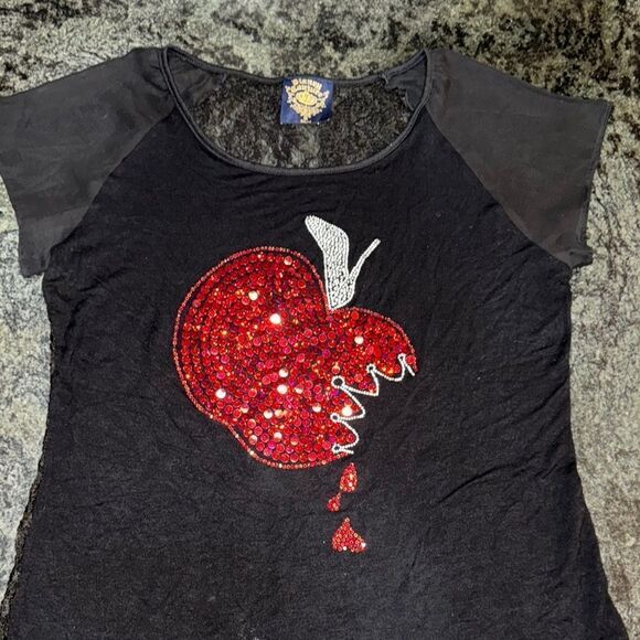 Disney Couture rhinestone sequin apple slipper lace backsnow white cap sleeve . - Picture 4 of 12